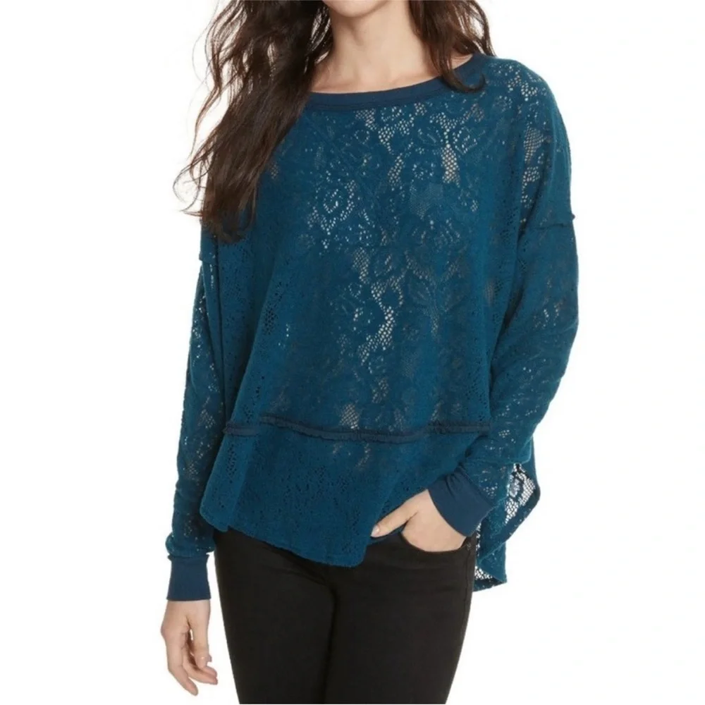 FREE PEOPLE Not Cold Floral Fleece Lace Oversized Sweater Size XS